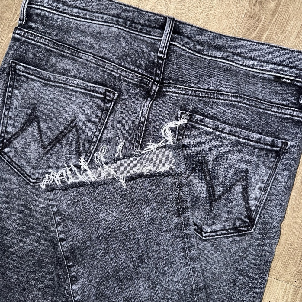 Mother The Insider Crop Step Fray Train Stops Jeans Womens 30 Black Wash Stretch